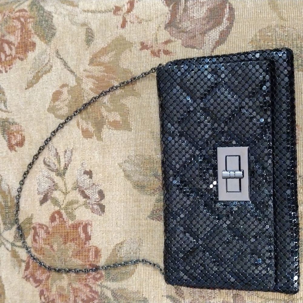 Black Sequin Turn-Lock Evening Clutch Chain Shoulder Bag